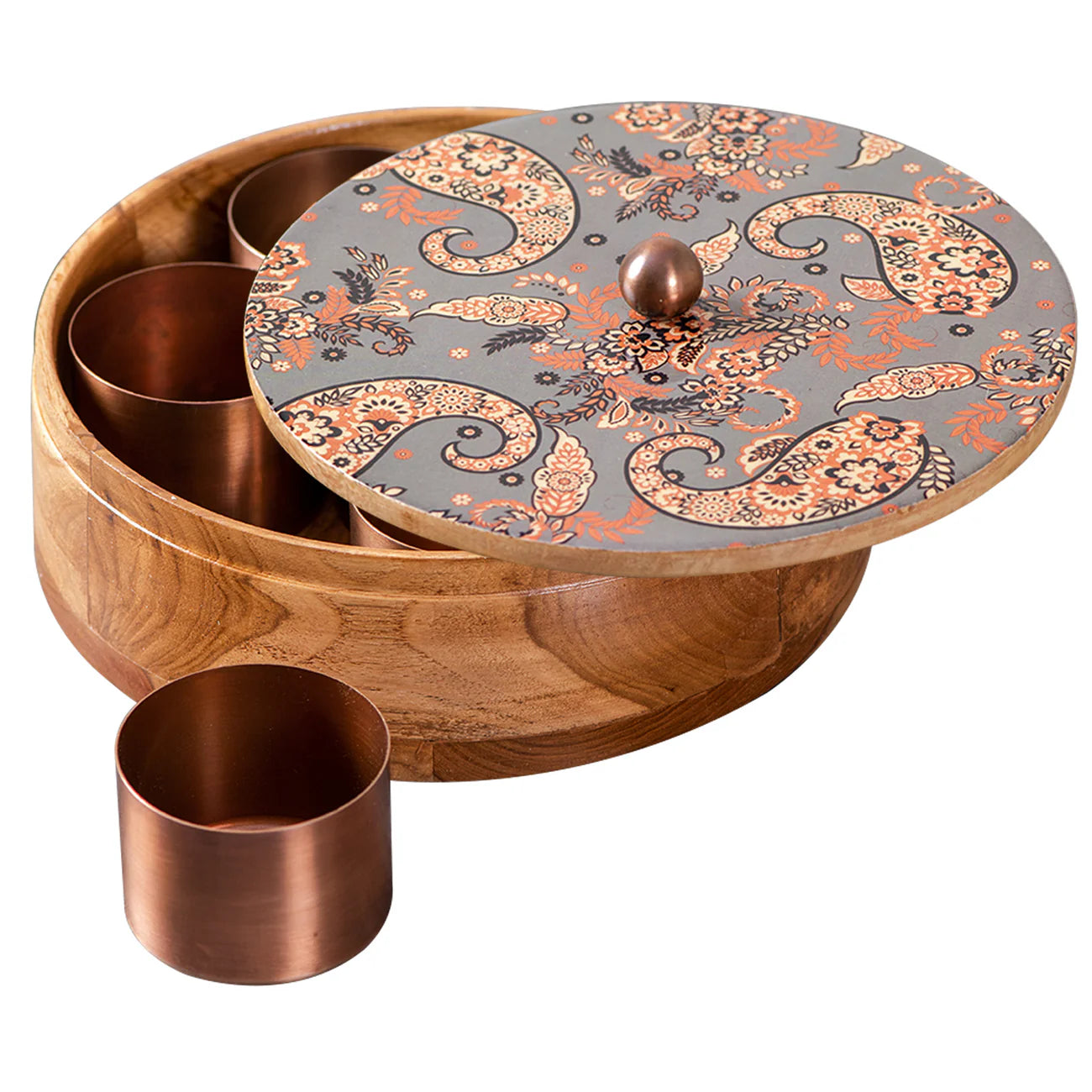 wooden spice box with 7 bowls, grey color